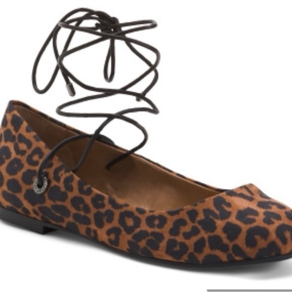 Jessica Simpson Leopard Lace-Up Ballet Flat - Brown/Black